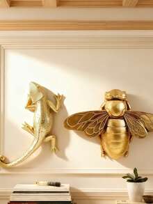 Juego de decoración de pared colgante de resina con insecto y lagarto dorados - Arte de pared animal vintage adecuado para la sala de estar y la entrada | Escultura decorativa dorada de lujo adecuada para decoración interior ecléctica y minimalista | Decoración colgante de pared duradera y hecha a mano - Multicolor - Ver 3