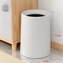 Minimalist Nordic Style Beige Large Capacity Trash Can, Suitable For Home, Living Room, Bedroom, Bathroom And Toilet. Double-Layer Storage Design, Thickened Plastic Material, Suitable For High-End Aesthetic Trash Can In Kitchen And Office. Mother's Day Celebration - White - View 10