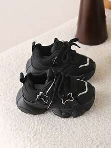 1 Pair Kids Shoes, Boys' Sports Shoes Anti-Slip Chunky Sneakers, Girls' Breathable Soft Sole Shoes, New Arrival Spring/Autumn - Black - View 6