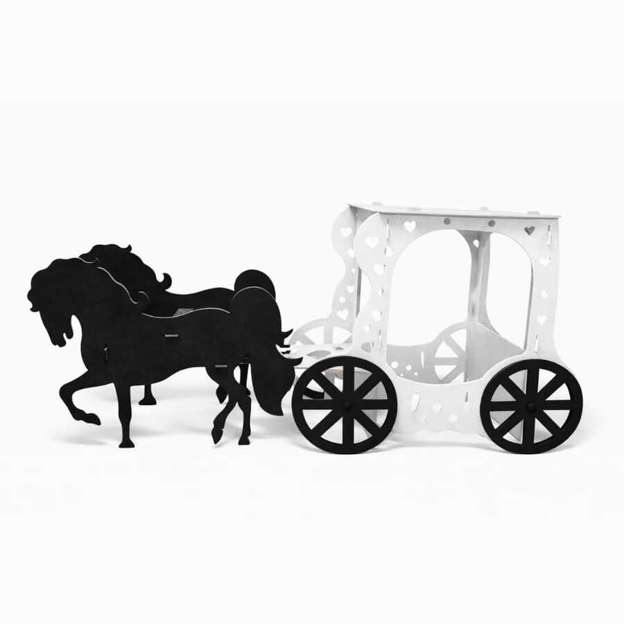 Colorful MDF Cart, Carriage, And Horse For Party Decoration - Choose Your Color - Black and White - View 1
