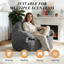 Oversized Cloud-Like Bean Bag Chair With Integrated Top Handle For Effortless Mobility And Cozy Living Space Integration - Grey - View 4