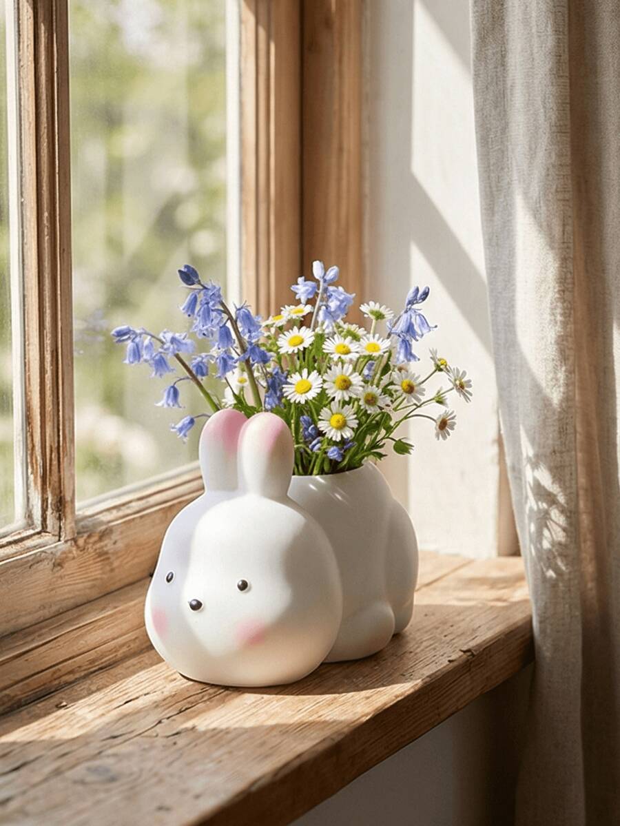 1个可爱兔子树脂花瓶 - 适合插花束/多种植物 | 美观的房间装饰,独特的女性礼物,桌面摆件,可爱装饰品,艺术树脂摆件 - 多款 - 查看 1