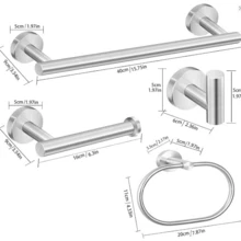 1pc Stainless Steel Towel Bar, Bathroom Towel Rack Paper Towel Holder, Drill-Mounted Hooks, Multi-Function Storage Bar (1 Set) (4 Pieces Set) - Silver - View 16