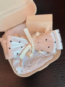 1 pièce Pince à cheveux à nœud volant à pois de style coréen, support de queue de cheval élégant pour femmes, pinces à griffes - Multicolore - Voir 7