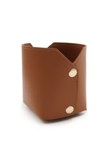 1pc Square Leather Pen Holder, Creative Detachable Stationery Pen Box, Home/Office Makeup Brush Pencil Organizer, Student Desk Pen Pot With Ruler, DIY Pen Holder - Leather Square Pen Holder - View 10