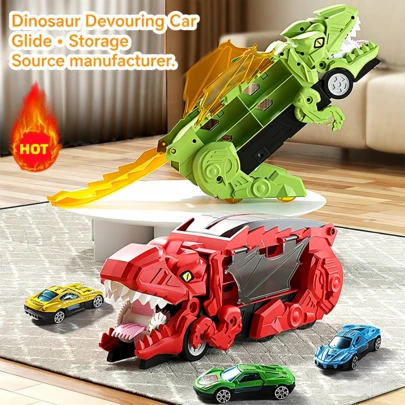 [Hot] Extra Large Tyrannosaurus Rex Dinosaur - Realistic Swallowing Car Toy Set, Includes 8 Stylish Mini Racing Cars - Exciting Educational Gift For Birthday, Christmas Or Halloween