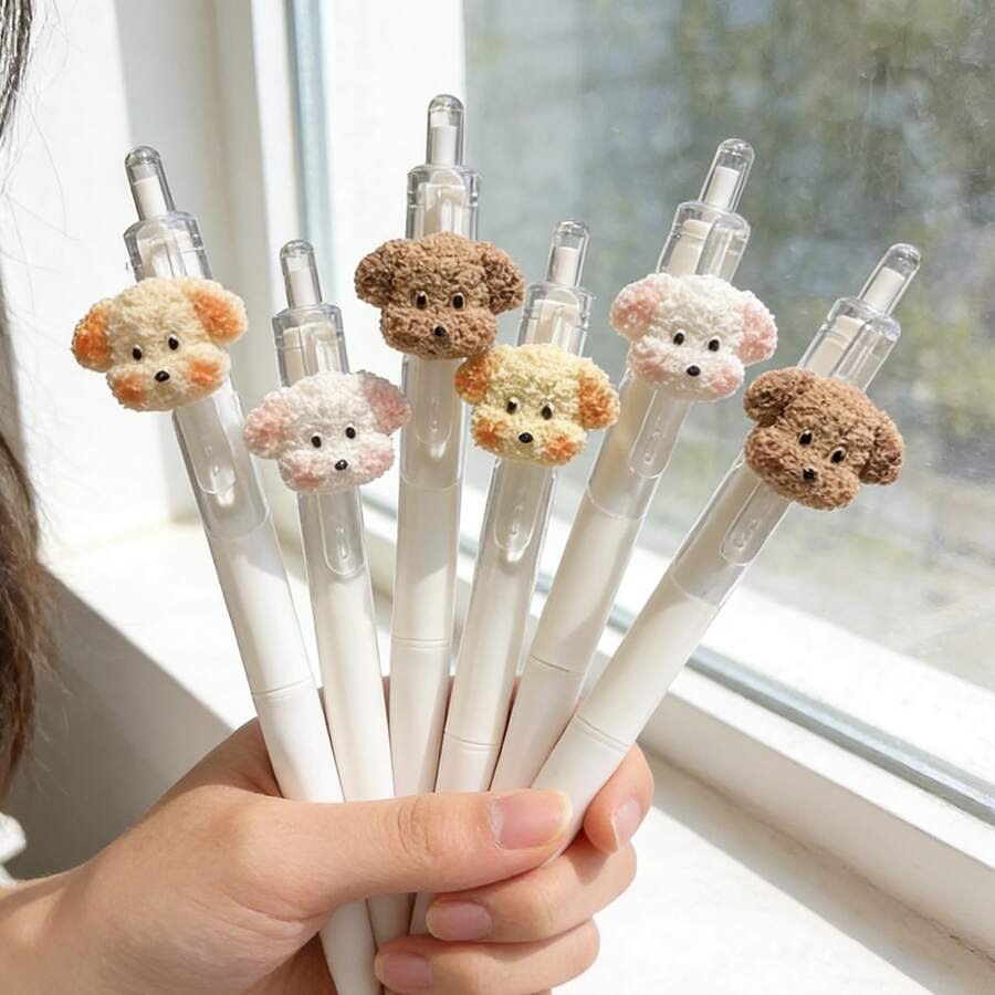 1pc Random Plush Bread Dog Pendant Pen, Cute And Stylish 0.5mm Black Ballpoint Pen, INS Style Black Quick-Dry Pen, Practice Pen, Retractable Pen, For Writing And Learning - One Size - View 1