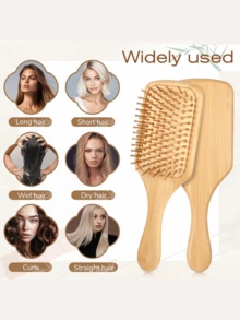10 Pcs Bamboo Hair Brushes Bulk, Anti-Static Detangling Paddle Brush For Women & Men, Wooden Brush For Smooth & Tangle-Free Hair - 方形 - 查看 3