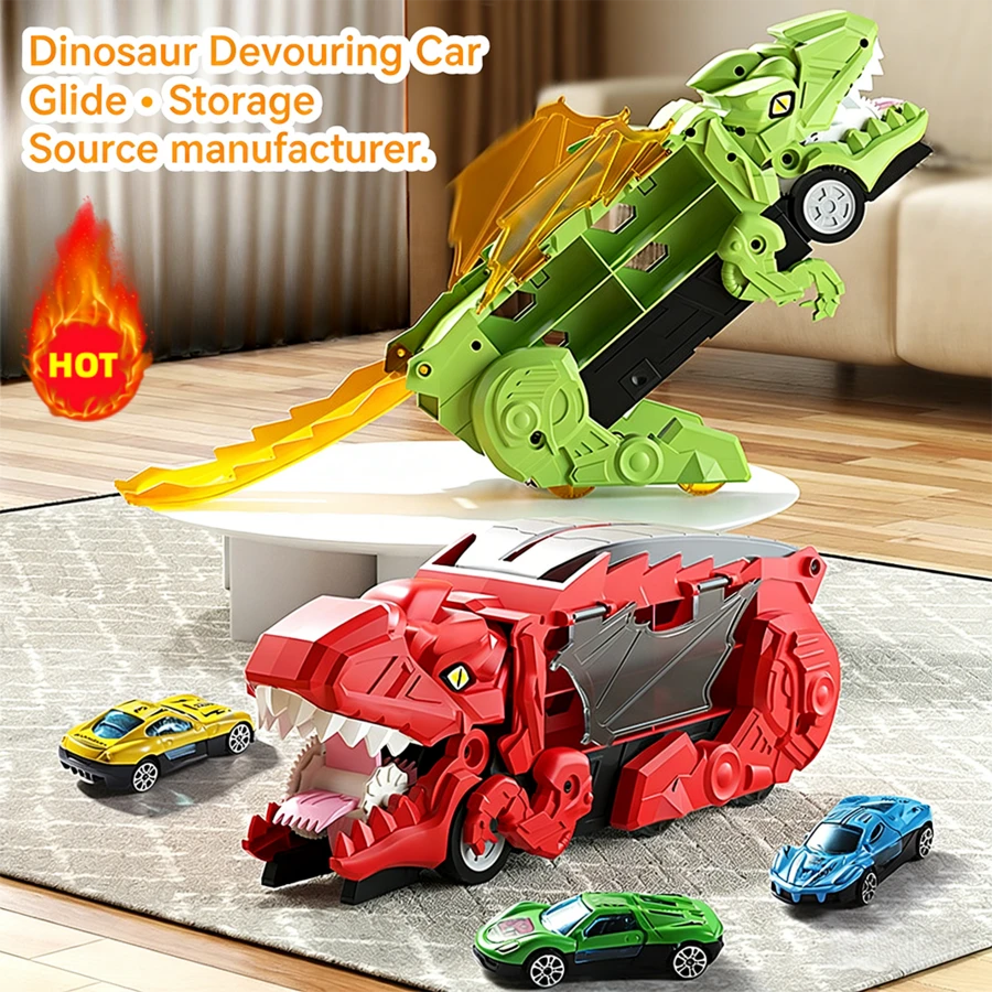 【热销】超大号霸王龙恐龙 - 逼真吞食汽车玩具套装，包含12辆时尚迷你赛车 - 生日、圣诞节或万圣节的绝佳教育礼物