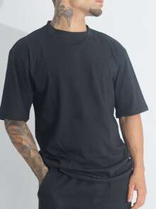 Kit 3 Men's Oversized Streetwear Plain Basic Turtleneck T-Shirts 100% Cotton - Black/Brown/White - View 3