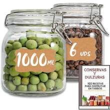 6 Tarros de Cristal Herméticos (Elegir Tamaño) – Tarros herméticos de Almacenamiento para Alimentos, Conservación Fresca y Organizada - Incluye Etiquetas + Ebook de 102 Recetas - Ver 7