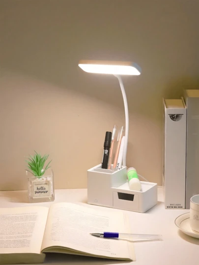 1个极简设计LED台灯，带储物空间，USB供电，三色调光，触摸控制，白色阅读灯，学生护眼灯
