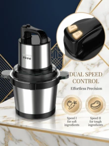 1件装电动厨房切碎机，带不锈钢碗，多功能切碎机，2档速度调节，4刀片绞肉机，适用于肉类、洋葱、水果、蔬菜，Sokany - 黑色 - 查看 7