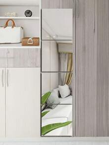 4pcs/Set Pmma Mirror Wall Stickers, Classic Square Room Decoration Stickers - Silver - View 6
