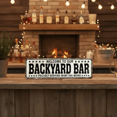 Funny Backyard Signs And Outdoor Pool Decor, Outdoor Bar Signs Beer Signs Poop Deck Decor, Welcome To Our Backyard Bar Sign, 10cm X 40cm Iron Sign, Halloween Christmas Decoration