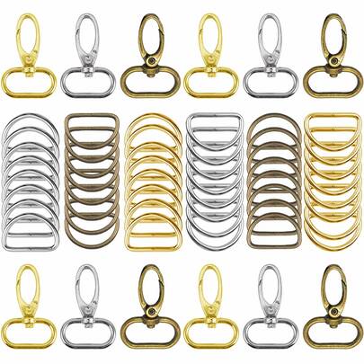10/16个椭圆形金属龙虾扣旋转弹簧钩，时尚搭扣带D形环多功能配件套装，包含5/8个椭圆形弹簧钥匙扣和5/8个D形环，适用于肩带、腰带、包袋、行李箱五金DIY、工艺品、礼品（3种颜色可选）