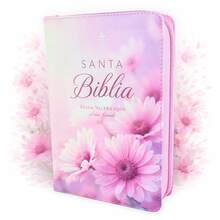 Biblia Con Cierre Para Mujer Portatil Letra Grande 12 Puntos RV1960, Imit Piel Duotono Blanco Y Rosa Margaritas Con Indice Y Canto Floral - Single Book - View 1