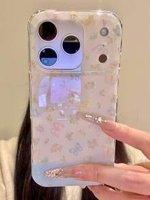 Cute Flower Heart Shape Phone Case Compatible With IPhone 17 Pro Max, 17 Pro, 16, 15 Pro Max, Lovely Floral Anti-Drop Soft Shell - White - View 1