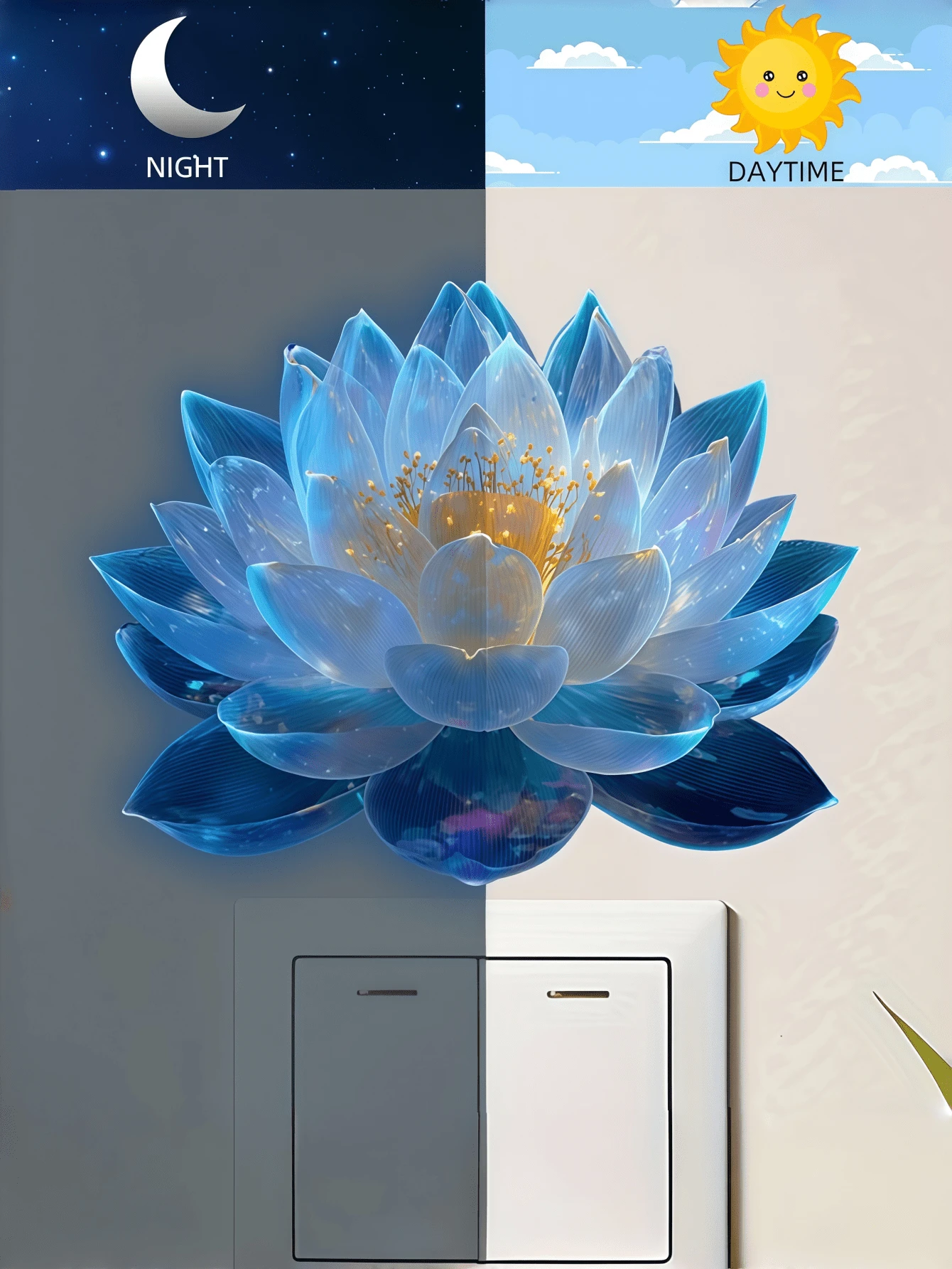 1片螢光蓮花牆貼,自黏PVC材質,易於安裝與移除,不對稱花卉造型,適用於牆面及各種表面,霧面質感,適用於客廳、臥室與兒童房,家居裝飾貼紙,牆面貼花,乙烯基貼紙,春季裝飾,為您的家增添活力,Rama裝飾貼紙禮物,生日與畢業禮物 - 蓮花夜光 - 查看 1
