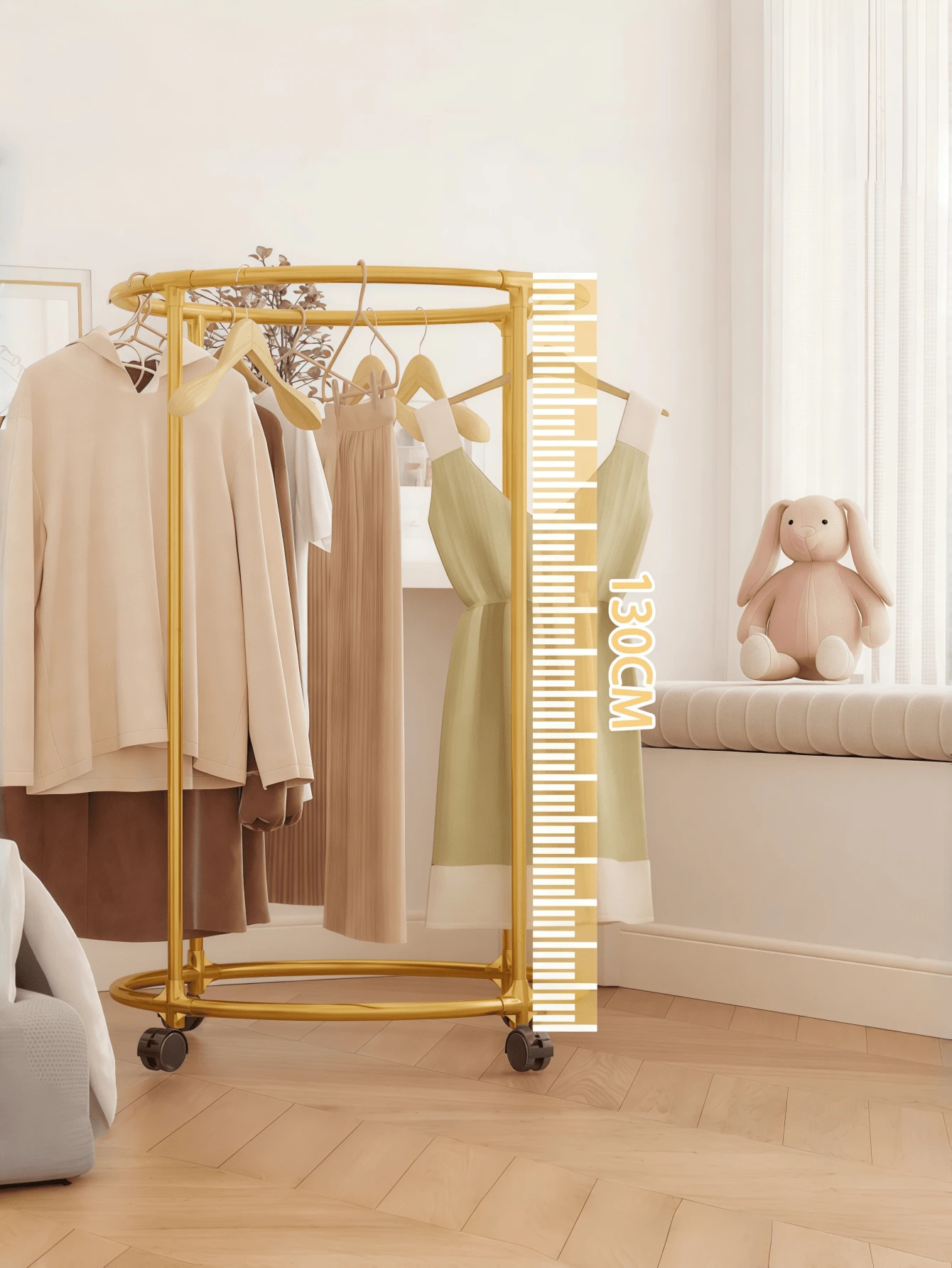 1pc Thickened Rotary Clothes Hanger Rack, Floor-Standing Drying Rack With Wheels, Easy Clothes Storage And Display, Suitable For Home And Retail Spaces, Available In Gold, Black, White, Multi-Functional Metal And PP Rack With Wheels - Ideal For Rooms, Living Rooms, Balconies, Offices - Multicolor - View 1