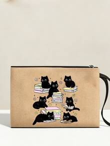 2 pièces/set Sac fourre-tout en jute imprimé chat mignon avec pochette intérieure, sac à bandoulière en canevas spacieux avec sac de rangement assorti, convient pour un usage quotidien pour transporter des épiceries, des livres, des articles essentiels, idéal pour les amateurs de chats, les femmes, les étudiants, les navetteurs, parfait pour les sorties de tous les jours, les courses, l'école, le marché fermier, peut également être utilisé comme sac à main décontracté. - Multicolore - Voir 7