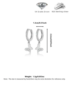 Elegant Cubic Zirconia Butterfly Silver Earrings, Cute College Style Gift For Valentine's Day - Multicolor - View 11