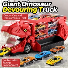 【热销】超大号霸王龙恐龙 - 逼真吞食汽车玩具套装，包含8辆时尚迷你赛车 - 生日、圣诞节或万圣节的绝佳教育礼物 - [紅色]大號恐龍吞食車 送8台車子 - 查看 4