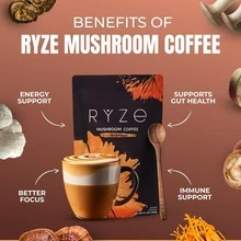 RYZ/Energy, Focus & Digestion Coffee –Dark Roast Mushroom Coffee With 6 Adaptogens & Prebiotics – Lions Mane & Turkey Tail Instant Blend – 30 Servings - 2 cái - Xem 2