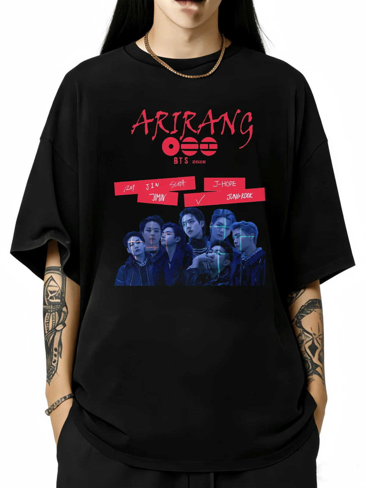 BTSS Arirang Comeback World Tour 2026 Shirt, Bangtan Musik T-Shirt, Kpop Fan Tee, Sommerliches Casual T-Shirt Mit Rundhalsausschnitt Und Kurzen Ärmeln - 黑色 - 查看 1