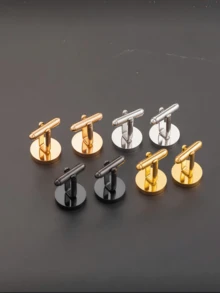 1 Pair Minimalist Elegant Basic Stainless Steel Gold-Plated Round Cufflinks, Gift For Men - Round - View 5