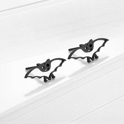 1 Pair Of Classic Stainless Steel Bat Earrings, Simple And Fashionable Animal Stud Earrings, Suitable For Daily Wear And Wedding Party Gifts