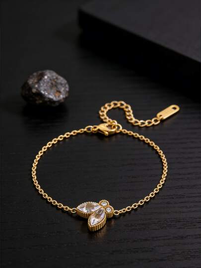 1 pieza Pulsera de abeja linda, de acero inoxidable con enchapado en oro, con adornos exquisitos de circonita, un regalo de joyería único y de alta gama para mejores amigos