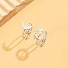 2pcs/Set Fashionable, Elegant, Cute & Minimalist Sun & Moon Design Open Ring Set, Suitable For Women's Daily Wear And Gift - Multicolor - View 5