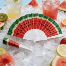 1个夏季西瓜折叠扇，创意水果造型折叠扇，便携式折叠扇，拍照道具，清凉舒爽扇，复古清新拍照扇，布艺折叠工艺扇，塑料框架，易于携带和存放，夏季降温小工具，派对装饰西瓜扇，夏季主题活动道具 - 彩色 - 查看 9