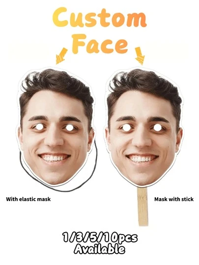 Customized Photo Face Mask - Single Party DIY, Photo Mask Birthday Party Decoration Personalized Fan-Shaped Hollow Face Mask, Personalized Big Head Hollow Mask Custom Face Hollow Party Decoration Accessories Upload Photo, Suitable For Birthday, Wedding, Carving, Colorful, Cute, Meng, Fun, Kawaii, Y2K, Fashion, Unisex, Casual, Custom, Personalized, Unique, Custom, Ideal Gift For Him, Ideal Gift For Her, Boyfriend