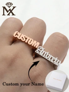 Customized Name Ring, Personalized Fashion Jewelry Gift. Minimalist Style Custom Design, Suitable For Birthday Gift, Party Gift, Christmas Gift, Bridesmaid Gift, Or Special Occasions Like Anniversary, Valentine's Day, Father's Day, Mother's Day, Graduation Season And Christmas. - Rose Gold - View 4
