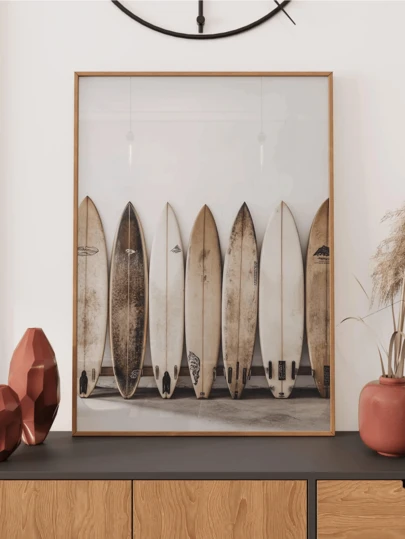 1pc, Canvas Wall Art, Framed Wall Decor, Surfboard Wall Art, Surfboard Beach & Ocean Theme, Beach-Inspired Wall Decor, Minimalist Modern Coastal Room Decor, Surfing Theme Wall Art, Surfing Patterns, Home Decor Posters, Room Decor Aesthetics, Girl's Apartment Decor Art, Dorm Room Decor, Living Room Decor, Decorative Gifts, Bathroom Decor, Kitchen Decor, Dining Room Decor, Office Decor, Summer Decor