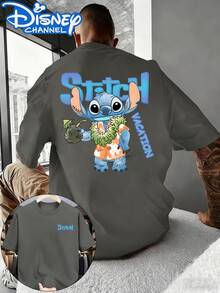 Oversized Cotton T-Shirt With A Lilo & Stitch Vacation Design. Suitable For Both Men And Women, Perfect For The Beach And Disneyland. - 灰色 - 查看 1