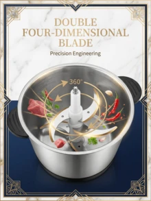 1件装电动厨房切碎机，带不锈钢碗，多功能切碎机，2档速度调节，4刀片绞肉机，适用于肉类、洋葱、水果、蔬菜，Sokany - 黑色 - 查看 5