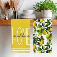 2 piezas Paños de cocina con estampado de limón, material de poliéster suave, paños de platos, adecuados para decoración de cocina, limpieza, decoración de fiesta festiva, artículos esenciales de cocina y baño, decoración del hogar, regalo de inauguración de la casa - Multicolor - Ver 2