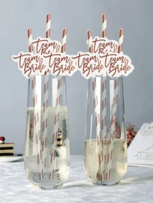 Rose Gold Paper Straws With Bride Tribe Flag, Suitable For Hen Party, Bridal Shower, Bachelorette Party, Wedding Party Tableware - Multicolor - View 11