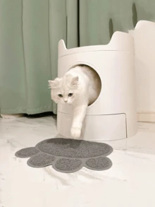 1pc PVC Anti-Slip Pet Cat Litter Mat, Paw Print Design, Dual Use As Litter Box Mat & Feeding Mat - Multicolor - View 2