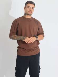 Kit 3 Men's Oversized Streetwear Plain Basic Turtleneck T-Shirts 100% Cotton - Black/Brown/White - View 8