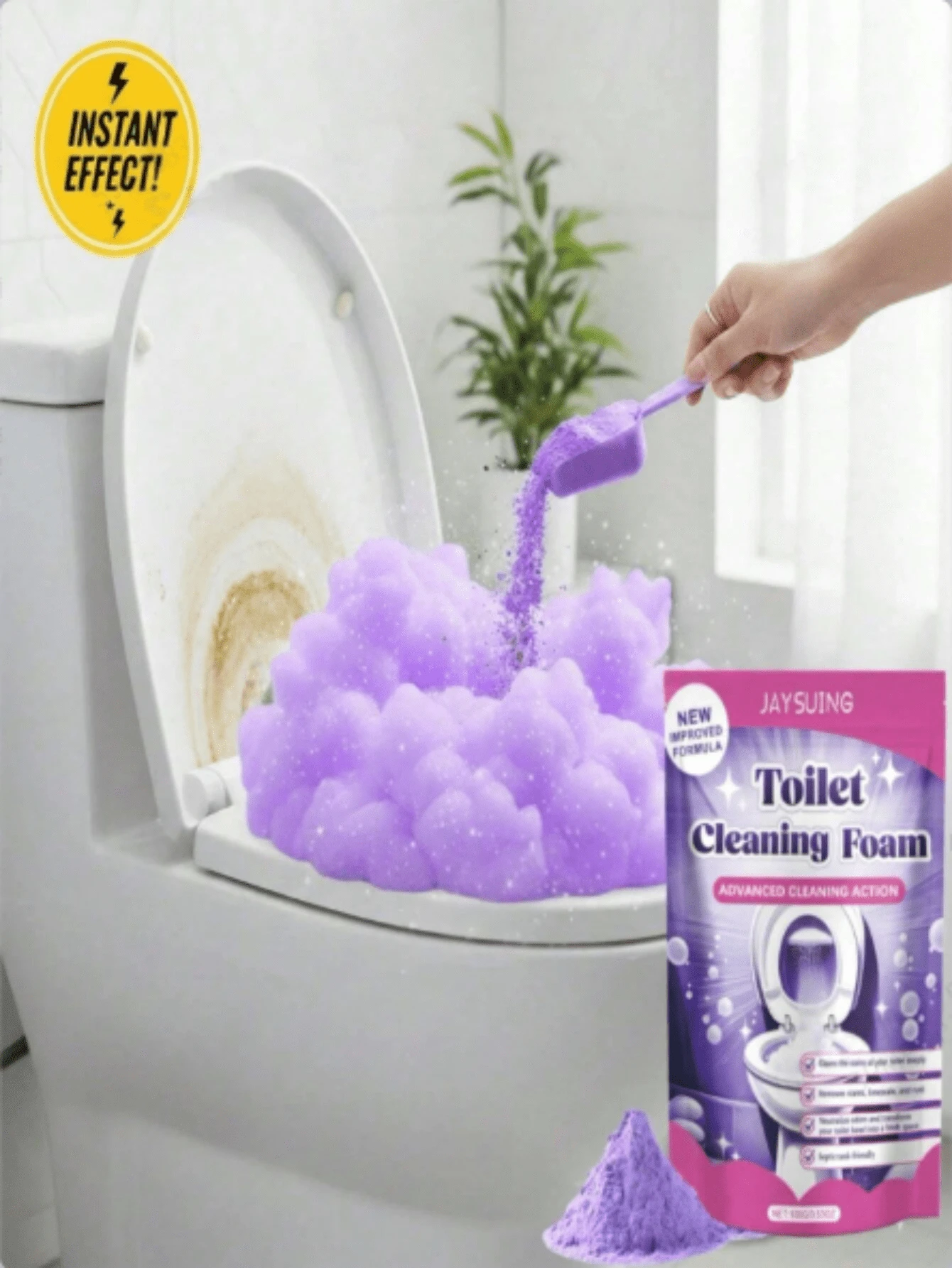 Polvo de limpieza para inodoro Jaysuing, limpiador de baño para manchas y olores, polvo de limpieza de inodoro con fragancia para uso doméstico