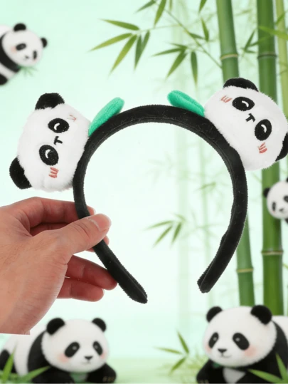 1/2个黑白熊猫毛绒发箍，可爱发饰，适合女性日常佩戴、洗脸、派对装饰、家居美容等场合，可作礼物赠送。