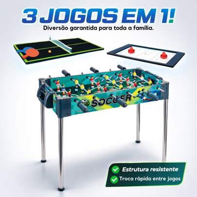 HYPER CLUB Mesa de Pebolim Mesa de Toto 3 Em 1 Mesa Ping Pong Mesa de Hokey Mesinha Multijogos 3 em1 com Acessórios
