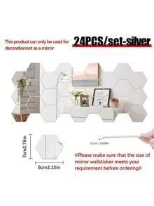 24片装六边形3D亚克力镜面墙贴 - 易撕易贴，黑、白、黄三色可选，适用于客厅、卧室、厨房等场所的DIY装饰 - 现代几何设计，带保护膜，房间装饰点缀 | 六边形镜面墙贴 | 易于安装的墙贴 - 六邊形 - 查看 13