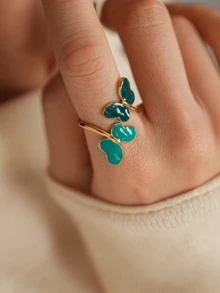 1 pieza Anillo de mariposa calado esmaltado versátil y de moda - Dorado - Ver 3