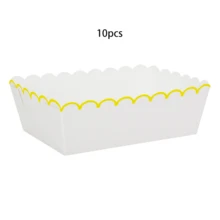 10pcs/20pcs/50pcs Yellow Wavy Paper Food Trays, White & Yellow Edge Grid Lace Paper Boat Shaped Snack Plates, Disposable Food Boat Plates Suitable For Party, Wedding, Picnic, BBQ - Yellow Border - View 9