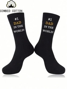 1 双“#1 Dad”字母印花中筒袜 - 彩色 - 查看 1